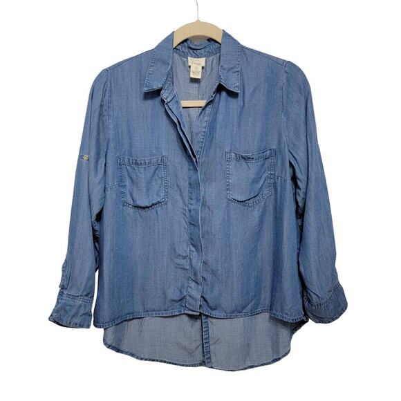 Andrea Jovine Chambray Top 1x Blue Lyocell 688 - Picture 1 of 11